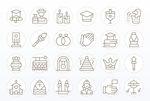 24 High Resolution Thin Line Pixel Optimized Icons for Ceremony Projects vector