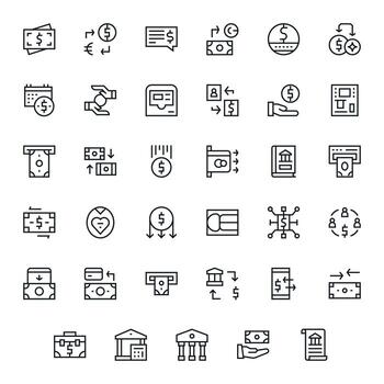 35 Icons for Withdrawal featuring High Resolution Pixel Optimized Regular Line Graphics vector
