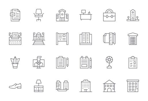 Delgado línea editable íconos desde oficina conjunto con 24 alto resolución íconos vector