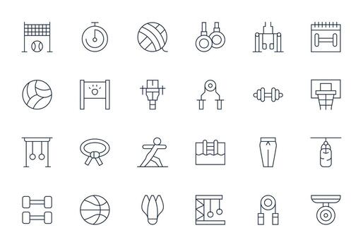 24 Thin Line Icons designed for Exercise in 128x128 Grid Fitted format vector
