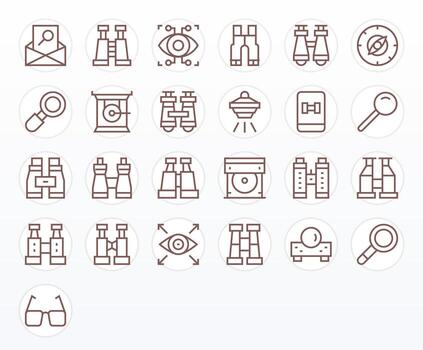 25 Regular Line Icons for Optical in crisp 64x64 Editable resolution vector