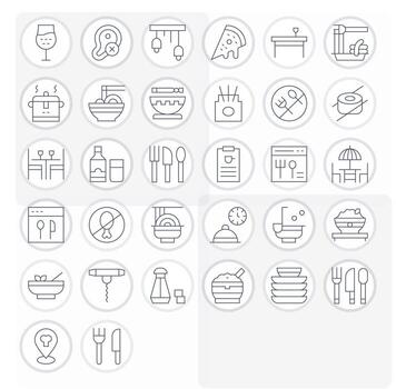 comida gráficos paquete incluso 32 Delgado línea alto resolución cuadrícula equipado íconos vector