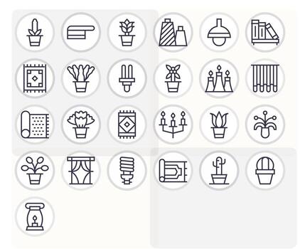 25 High Resolution Regular Line Pixel Aligned Icons for Home Decor Projects vector