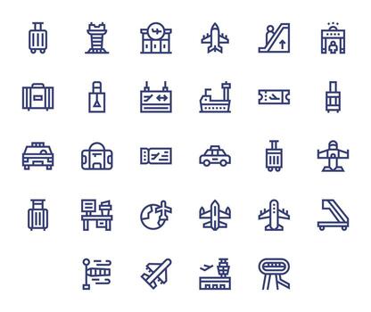 Airport Ultimate Package with 28 High Resolution Bold Line Pixel Optimized Icons vector
