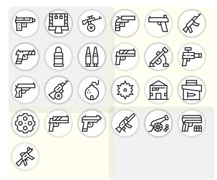 25 Regular Line Editable Icons for Firearm Graphics vector