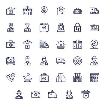 Ambulance Icon Set with 35 Regular Line 256x256 Display Perfect Graphics vector