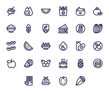 28 128x128 Bold Line Icons optimized for Vegan PIXEL Perfect display vector