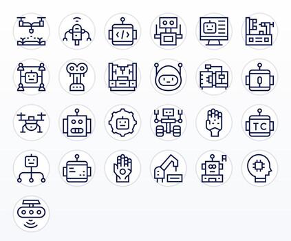 25 Regular Line PIXEL Perfect Vectors for Robotics Theme