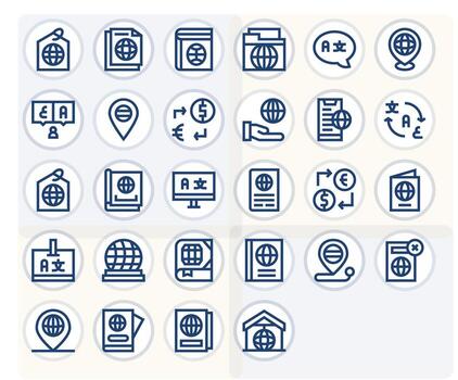 28 Grid Fitted Icons themed around Foreign in 256x256 Bold Line format vector