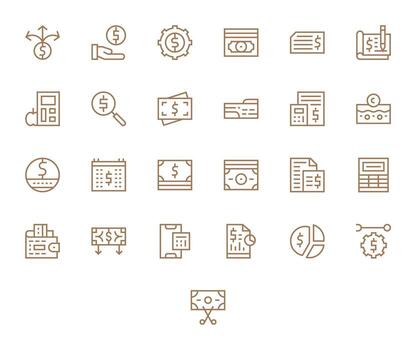 25 monitor Perfecto 64 x 64 íconos para gastos en elegante regular línea diseño vector