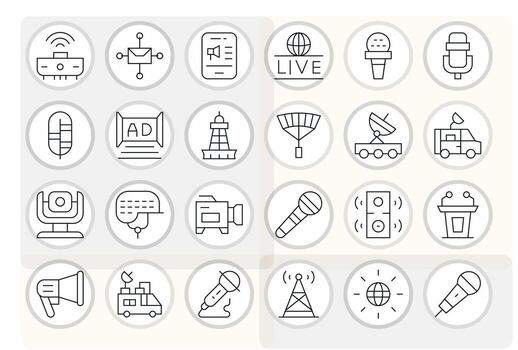 24 Thin Line Icons designed for Broadcasting in Retina Ready Display Perfect format vector