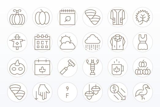 24 Pixel Aligned Thin Line Icons designed for Fall Interface vector