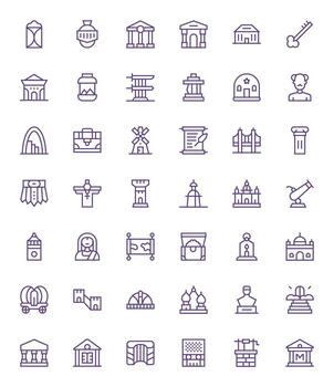 Historical Graphics Pack including 42 Regular Line 128x128 Pixel Optimized Icons vector