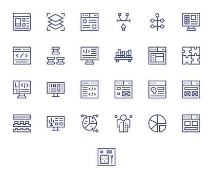 25 Retina Ready Regular Line Icons for Elements with Grid Fitted precision vector