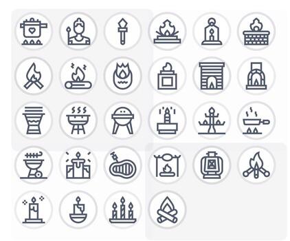 Flame Pixel Aligned Set with 28 High Resolution Bold Line Icons vector