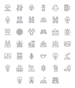 40 Thin Line Pixel Aligned Icons tailored for Landscape 128x128 interface vector