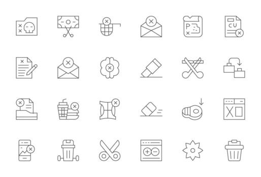 Eliminar cuadrícula equipado conjunto con 24 alto resolución Delgado línea íconos vector