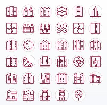 Complex Icon Set with 35 Regular Line 256x256 Detail Enhanced Graphics vector