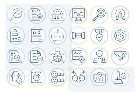 Quality Control Digital Pack containing 24 Grid Fitted Thin Line High Resolution Icons vector