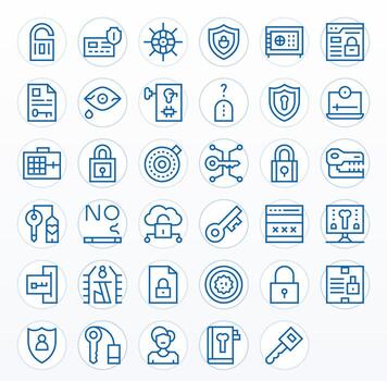 Password Design Icons featuring 35 Pixel Aligned Regular Line Style vector