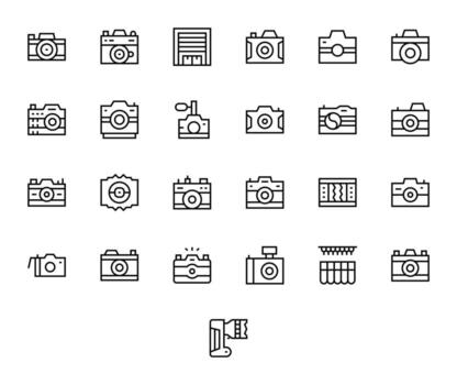 Shutter Complete Package with 25 128x128 Regular Line Editable Icons vector