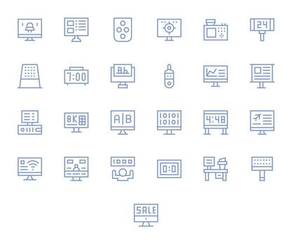 digital monitor exclusivo conjunto presentando 25 regular línea cuadrícula equipado retina Listo íconos vector