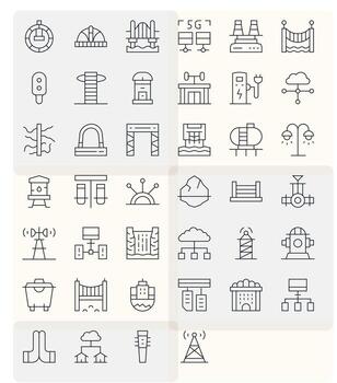 Infrastructure Professional Set with 40 Thin Line Pixel Aligned 64x64 Icons vector