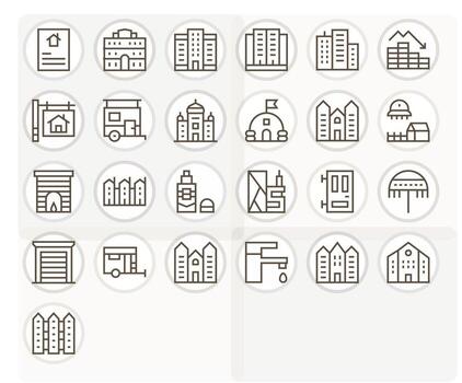 25 Regular Line Display Perfect Icons tailored for Housing 128x128 interface vector