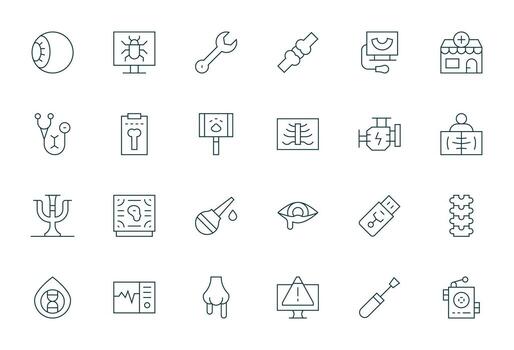 24 Icons for Diagnostic featuring 256x256 PIXEL Perfect Thin Line Graphics vector