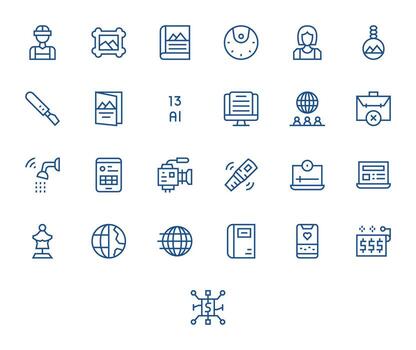 25 regular línea cuadrícula equipado diseños para digital alto resolución íconos vector