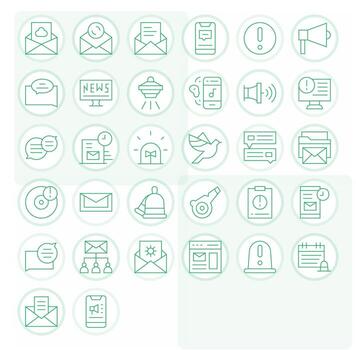 32 Icons for Notification featuring High Resolution Editable Thin Line Graphics vector