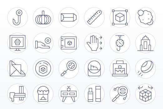 24 128x128 Thin Line Display Perfect Icons for Object Projects vector