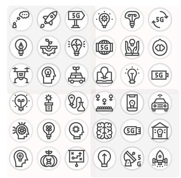 36 High Resolution Icons for Innovation in Pixel Aligned Bold Line Format vector