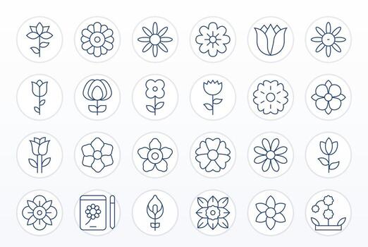 24 Display Perfect 64x64 Icons for Petal in elegant Thin Line design vector