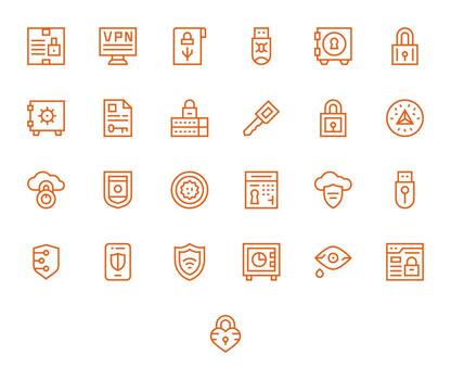 Encryption Digital Pack containing 25 Pixel Aligned Regular Line 128x128 Icons vector