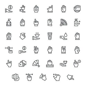 35 High Resolution Regular Line Icons optimized for Hand Pixel Aligned display vector