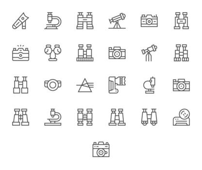 Optics Icon Toolkit featuring 25 Display Perfect 64x64 Regular Line elements vector