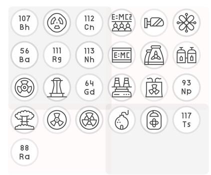 25 Icons for Nuclear optimized in Pixel Aligned 64x64 Regular Line resolution vector