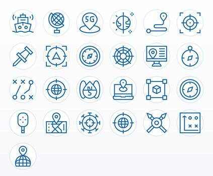 25 PIXEL Perfect Regular Line Icons designed for Positioning Interface vector