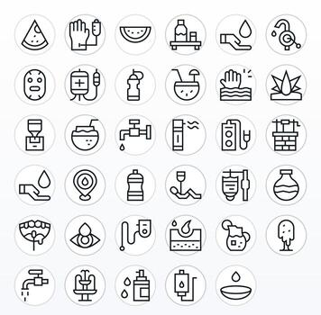 Regular Line Grid Fitted Icons from Hydration Set with 35 128x128 Icons vector