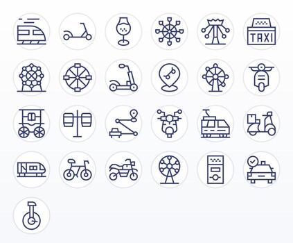 25 128x128 Pixel Aligned Icons for Ride in Regular Line Theme vector