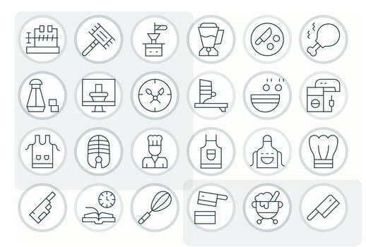 Preparation Grid Fitted Set with 24 High Resolution Thin Line Icons vector