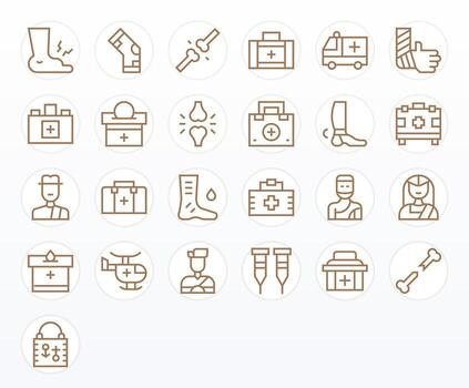 Injury Visual Pack containing 25 Regular Line Pixel Optimized Icons vector
