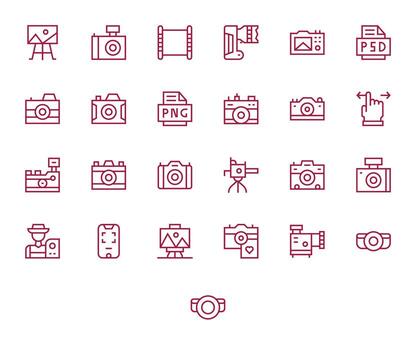 Photographic Icon Repository containing 25 Regular Line High Resolution Pixel Optimized graphics vector