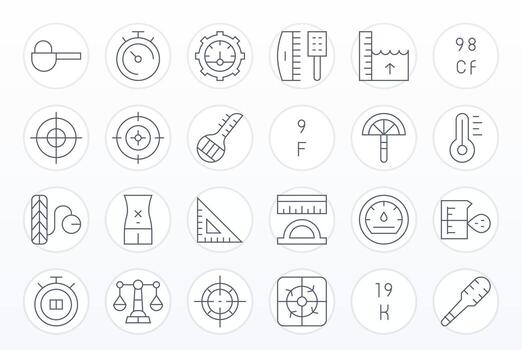 Measurement Icon Set with 24 Thin Line 256x256 Grid Fitted Graphics vector