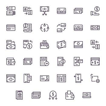 35 Pixel Optimized Icons themed around Debit in Retina Ready Regular Line format vector