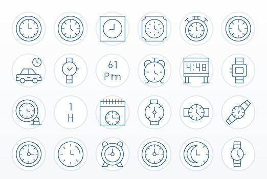 Hour Icon Set with 24 Thin Line High Resolution Editable Graphics vector