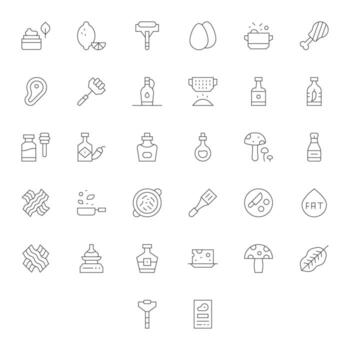 Ingredient Scalable Set featuring 32 Pixel Aligned Thin Line 128x128 Icons vector