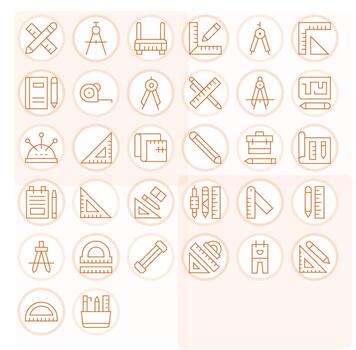 Drafting Ultimate Package with 32 128x128 Thin Line PIXEL Perfect Icons vector