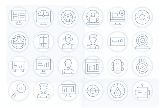 tablero presentando 24 alto resolución íconos en Delgado línea diseño vector